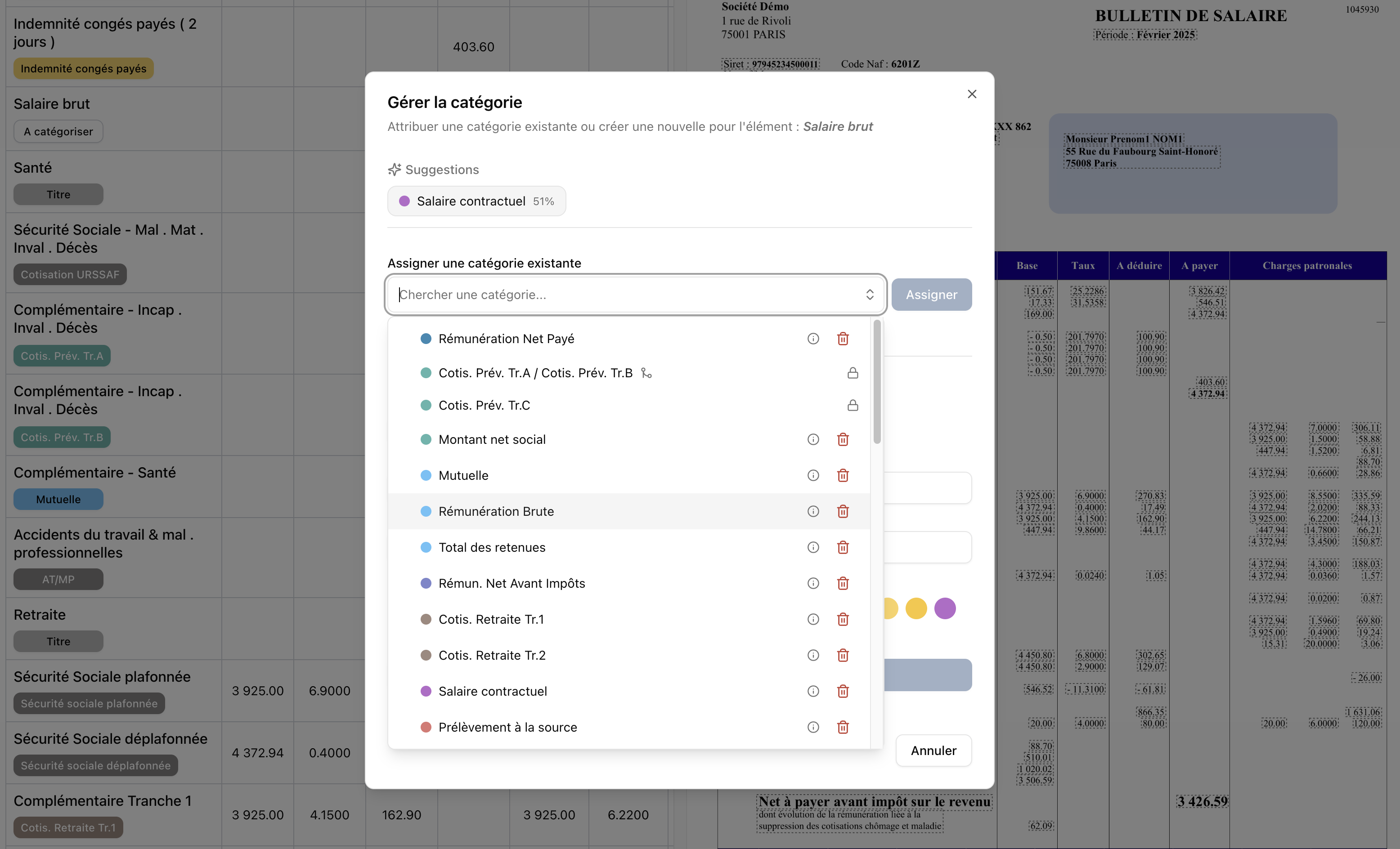 PaieSync — catégorisation assistée par IA des libellés inconnus